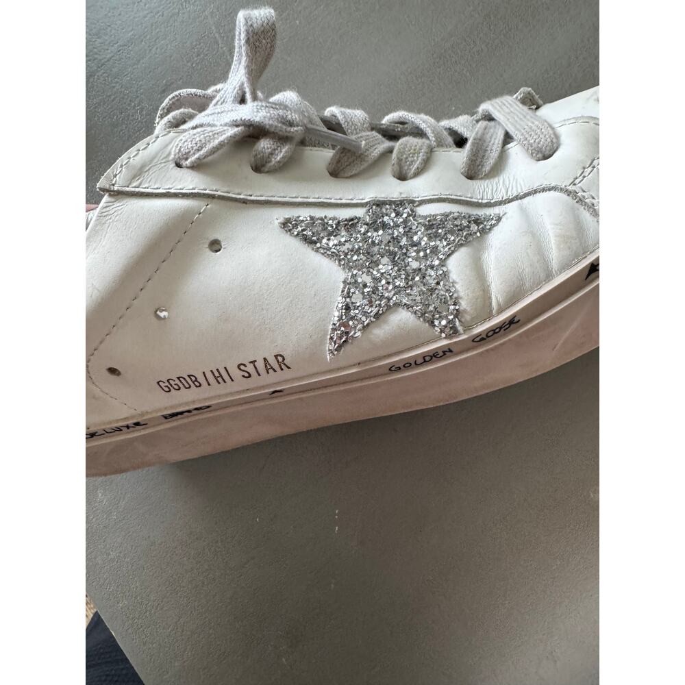 Golden Goose Hi Star Sneakers Womens EU 38 White Leather Glitter Star Blue Heel - Picture 15 of 15